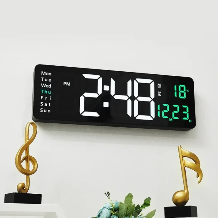 Large LED Digital Wall Clock ,Wall Mounted Remote Control Temperature Date Week Display Timer Dual Alarm Clock - Image 2