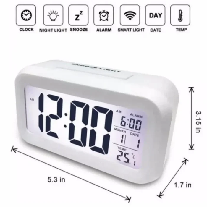 Digital LCD Alarm Clock with Calendar & Thermometer – Compact Desk Clock with Backlight & Snooze - Image 5