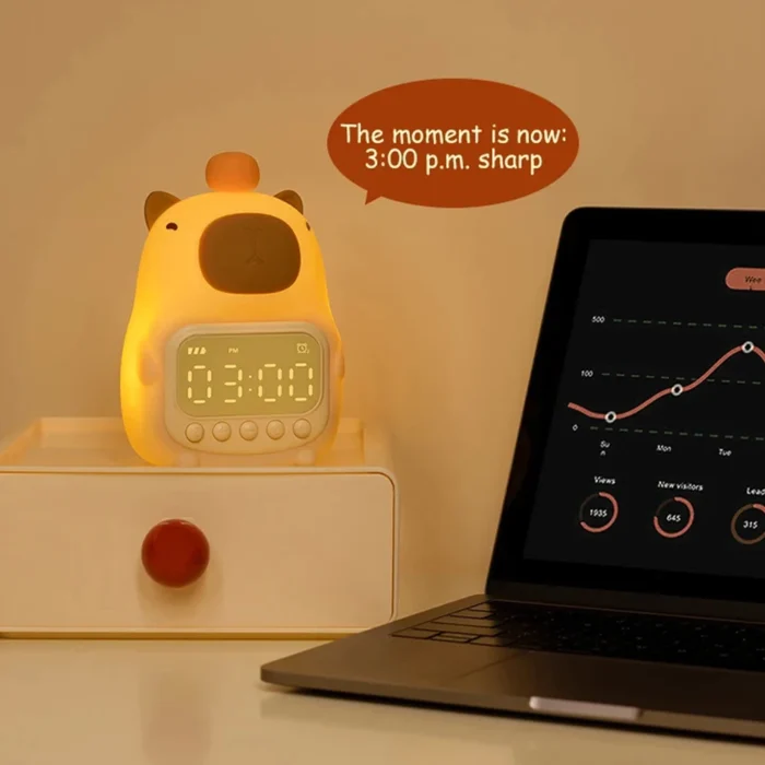 Capybara LED Alarm Clock Kids Bedside Sleep Temperature Display Digital Clock USB Rechargeable Night Light Table Clock Decor - Image 4