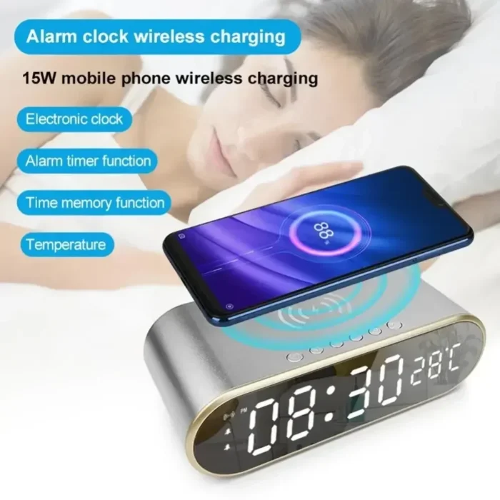 Smart Wireless Charging LED Desk Clock | Dual Alarm, Temperature & Calendar Display | Fast Charging Compatible - Image 2