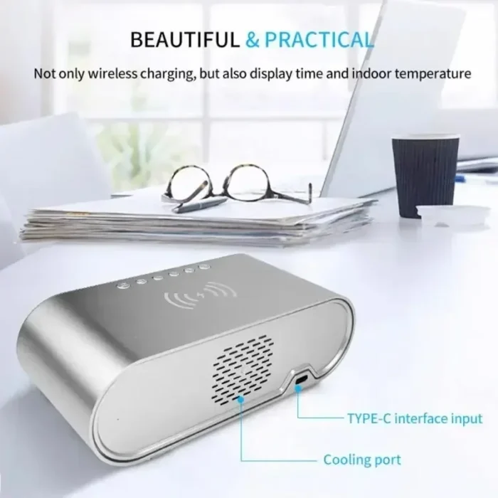 Smart Wireless Charging LED Desk Clock | Dual Alarm, Temperature & Calendar Display | Fast Charging Compatible - Image 4