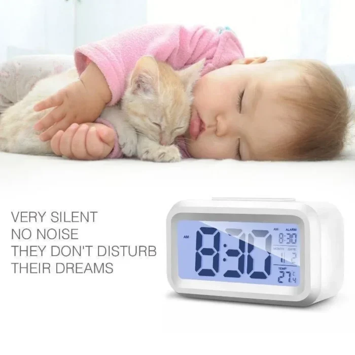 Digital LCD Alarm Clock with Calendar & Thermometer – Compact Desk Clock with Backlight & Snooze - Image 6