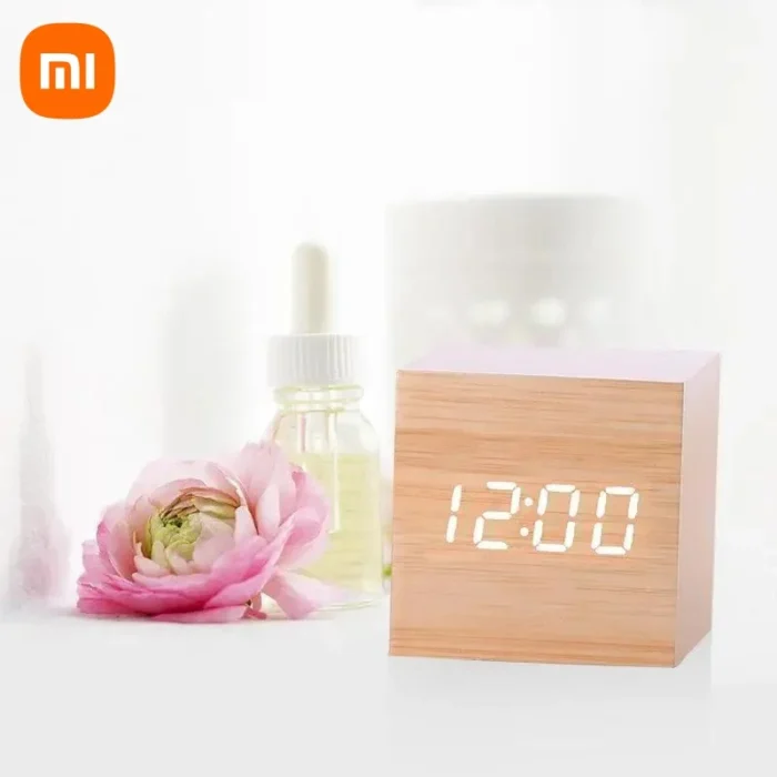 Wooden Digital Alarm Clock with Temperature – Sound Control, USB/AAA Powered LED Bedside Clock - Image 7