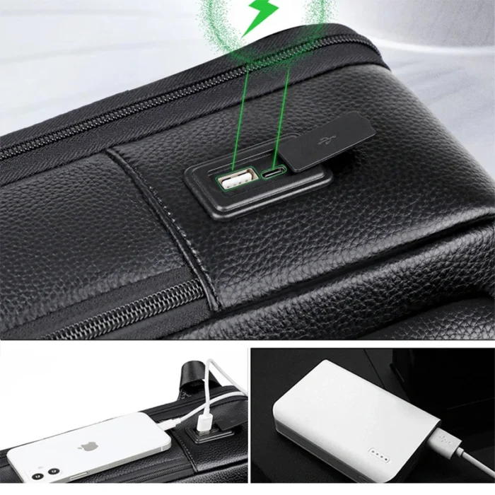 Genuine Leather Laptop Backpack – 15.6 Inch, USB Charging, Anti-Theft, Waterproof, Large Travel Capacity for Men - Image 5