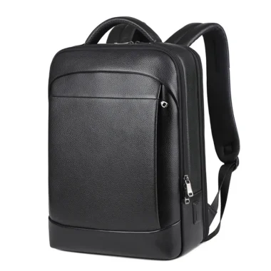 Genuine Leather Laptop Backpack – 15.6 Inch, USB Charging, Anti-Theft, Waterproof, Large Travel Capacity for Men