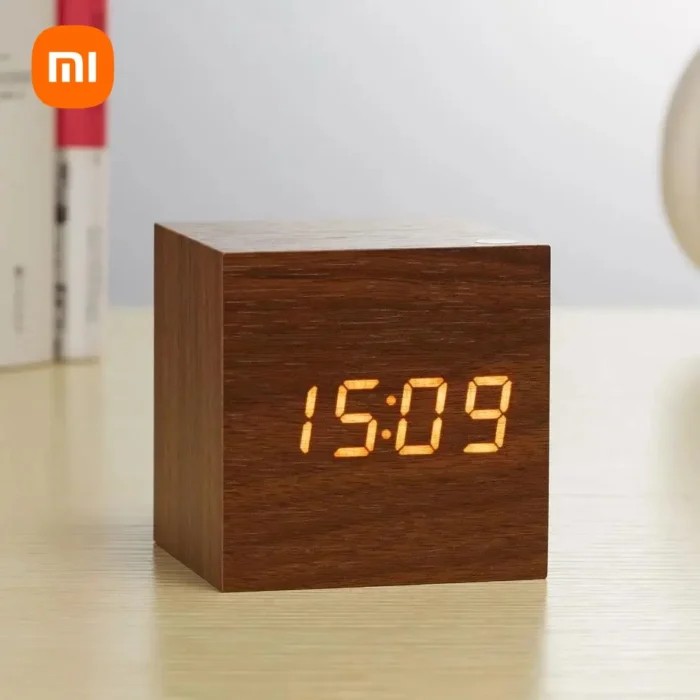 Wooden Digital Alarm Clock with Temperature – Sound Control, USB/AAA Powered LED Bedside Clock - Image 9