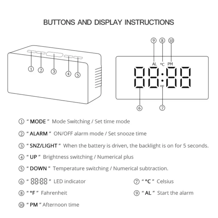 LED Digital Alarm Clock with Temperature Display | Adjustable Brightness & USB Power | 12/24H Format for Bedroom or Office - Image 6