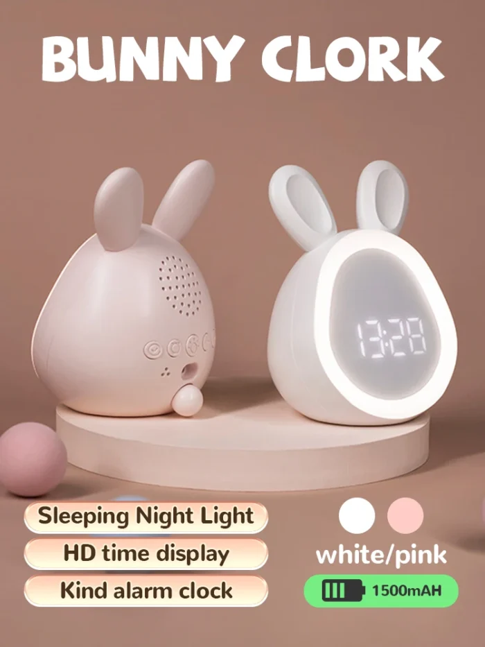Cute Bunny LED Alarm Clock for Kids | Night Light, Stepless Dimming & Digital Display