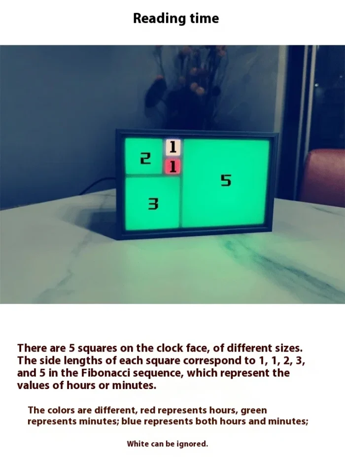 Minimalist USB-Powered Fibonacci LED Clock | Creative Desktop Time Ornament with Smart Display - Image 6