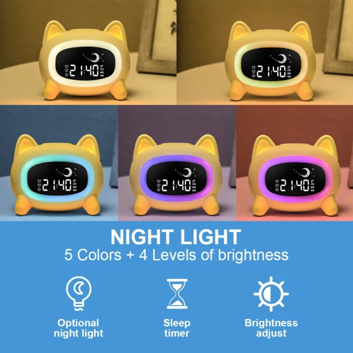 Smart Kids Wake-Up Alarm Clock – LED Display, 5-Color Night Light, Music Player & Voice Control - Image 3