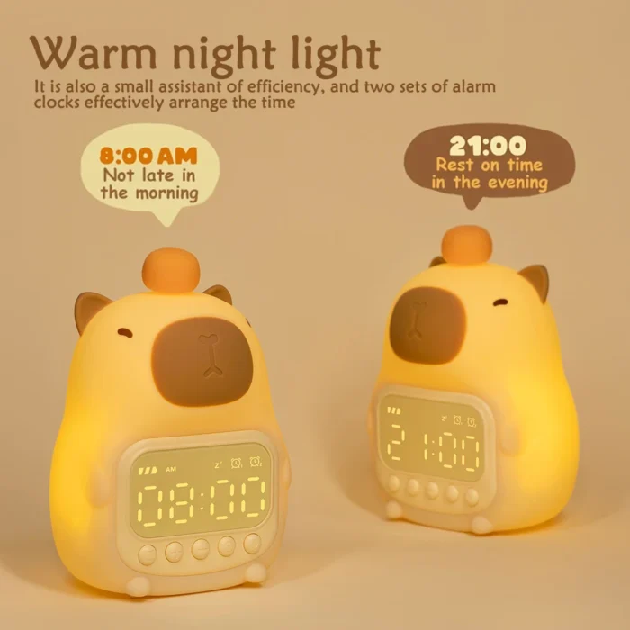 Capybara LED Alarm Clock Kids Bedside Sleep Temperature Display Digital Clock USB Rechargeable Night Light Table Clock Decor - Image 5