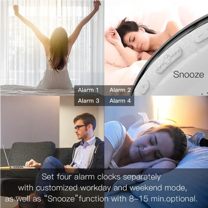Smart WiFi Wake Up Light Alarm Clock – Sunrise Simulation, 4 Alarms, Snooze, Works with Alexa & Google Home - Image 4