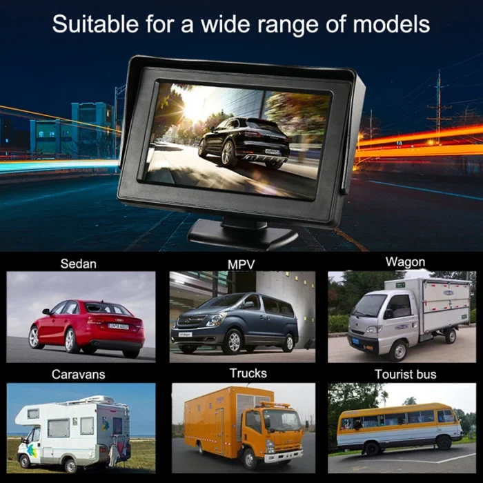 4.3-Inch Rear View Monitor with Backup Camera – Easy Installation Parking Assist System for Vehicles - Image 2