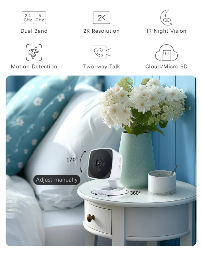 WiFi Indoor Baby & Pet Camera – 2K Security Cam with Night Vision, Motion Detection, 2-Way Audio & App Control (5GHz/2.4GHz) - Image 6