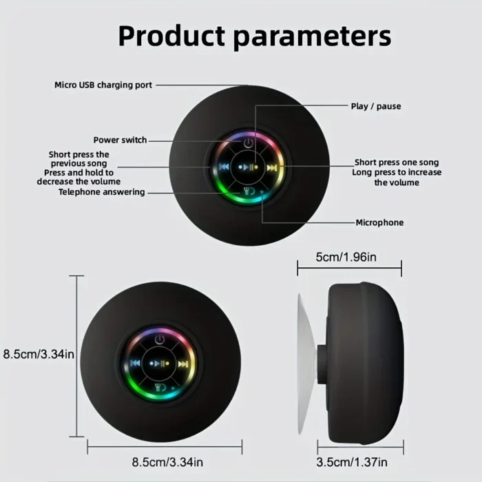 New Bathroom Waterproof Wireless LED Bluetooth Speaker Large Suction Cup Mini Portable Speaker Outdoor Sports Stereo Speaker - Image 2