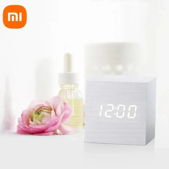 Wooden Digital Alarm Clock with Temperature – Sound Control, USB/AAA Powered LED Bedside Clock - Image 10