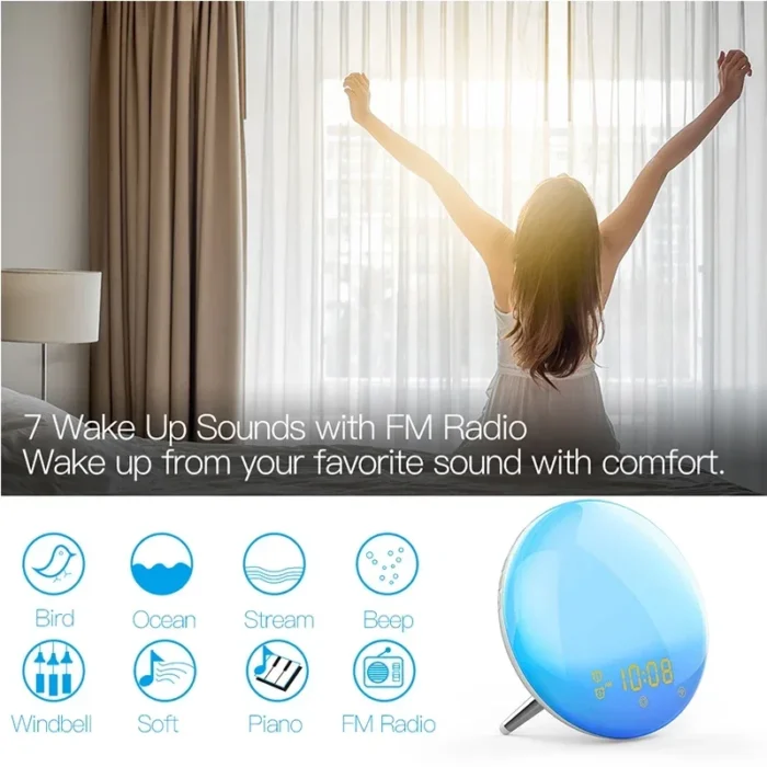 Smart WiFi Wake Up Light Alarm Clock – Sunrise Simulation, 4 Alarms, Snooze, Works with Alexa & Google Home - Image 3