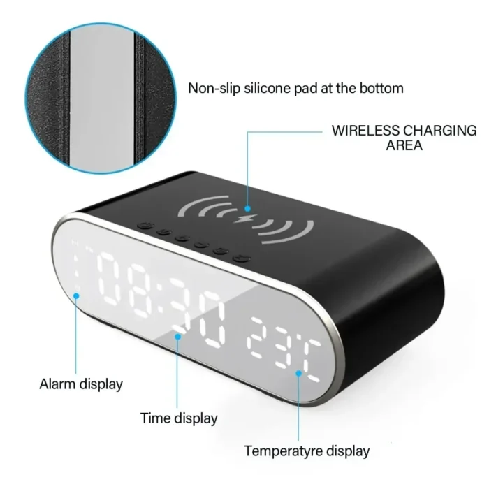 Smart Wireless Charging LED Desk Clock | Dual Alarm, Temperature & Calendar Display | Fast Charging Compatible - Image 6