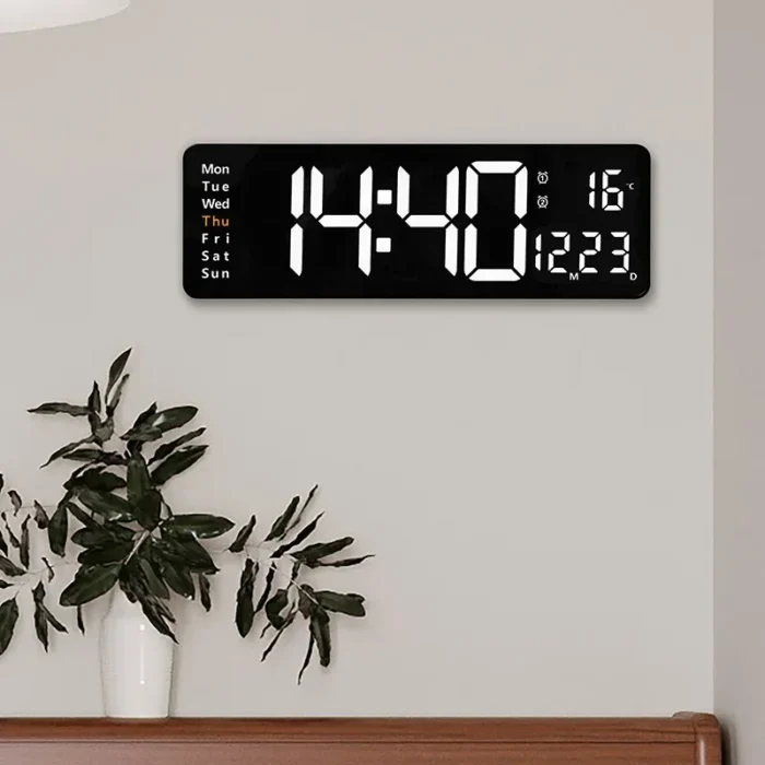 Large LED Digital Wall Clock ,Wall Mounted Remote Control Temperature Date Week Display Timer Dual Alarm Clock - Image 3