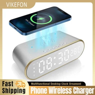 Smart Wireless Charging LED Desk Clock | Dual Alarm, Temperature & Calendar Display | Fast Charging Compatible