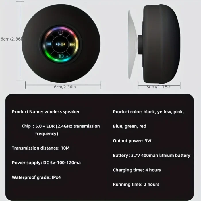 New Bathroom Waterproof Wireless LED Bluetooth Speaker Large Suction Cup Mini Portable Speaker Outdoor Sports Stereo Speaker - Image 6