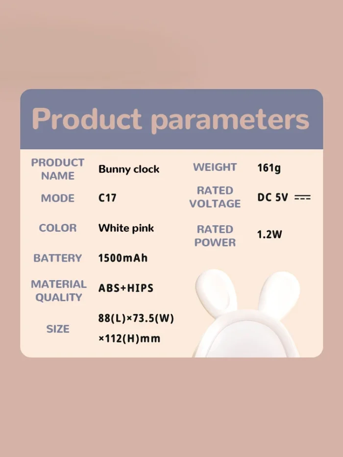 Cute Bunny LED Alarm Clock for Kids | Night Light, Stepless Dimming & Digital Display - Image 3