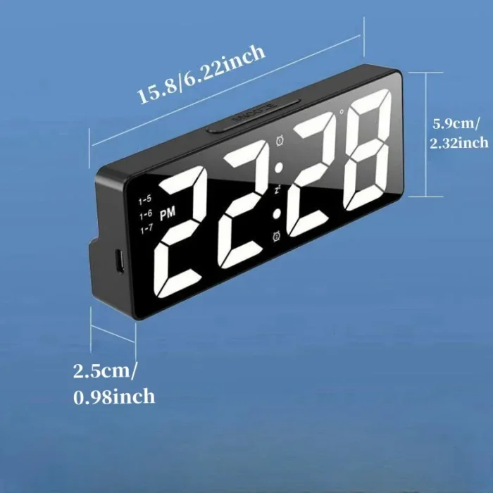 Voice Control Digital Alarm Clock – Temperature, Date, Alarm, Snooze, Night Mode, 12/24H, USB Plug-in Always On LED Table Clock - Image 6