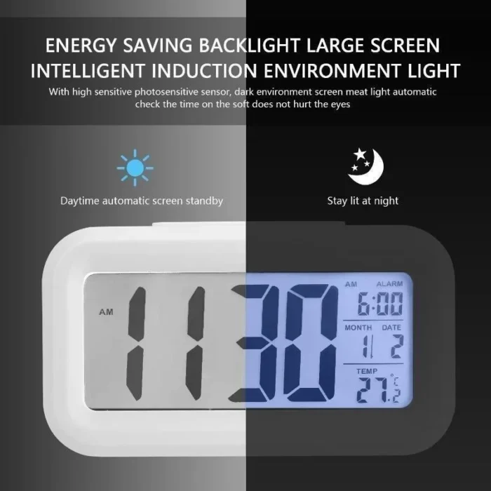 Digital LCD Alarm Clock with Calendar & Thermometer – Compact Desk Clock with Backlight & Snooze - Image 4
