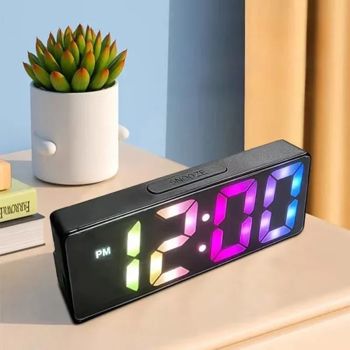Voice Control Digital Alarm Clock – Temperature, Date, Alarm, Snooze, Night Mode, 12/24H, USB Plug-in Always On LED Table Clock - Image 2