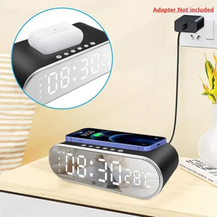 Smart Wireless Charging LED Desk Clock | Dual Alarm, Temperature & Calendar Display | Fast Charging Compatible - Image 5
