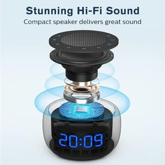 Bluetooth Table Alarm Clock – FM Radio, Music Player, Night Light & Desktop Bedroom Speaker - Image 5