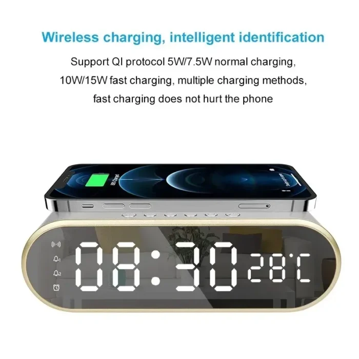 Smart Wireless Charging LED Desk Clock | Dual Alarm, Temperature & Calendar Display | Fast Charging Compatible - Image 3