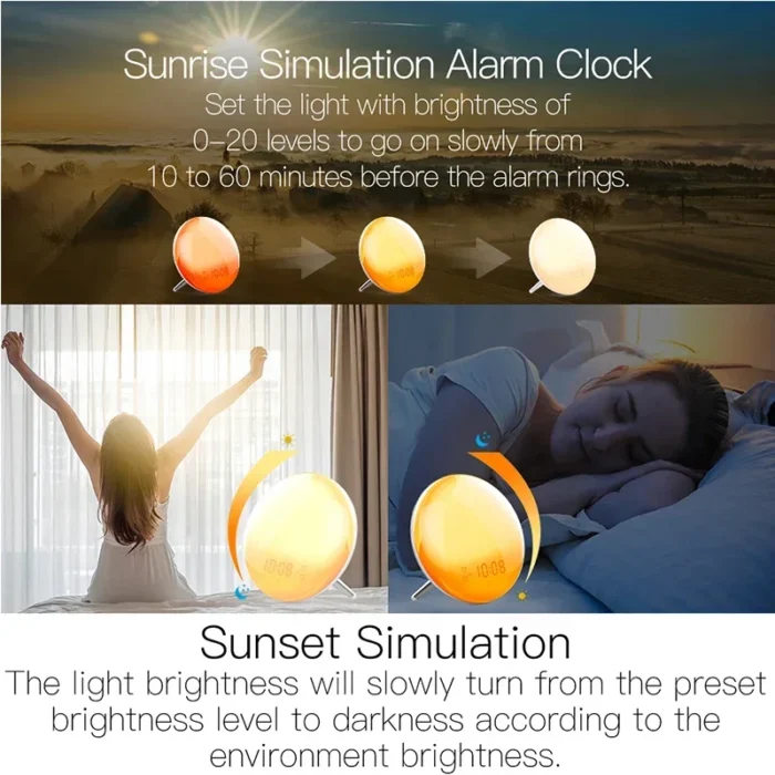 Smart WiFi Wake Up Light Alarm Clock – Sunrise Simulation, 4 Alarms, Snooze, Works with Alexa & Google Home - Image 2