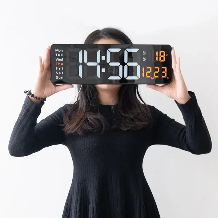 Large LED Digital Wall Clock ,Wall Mounted Remote Control Temperature Date Week Display Timer Dual Alarm Clock