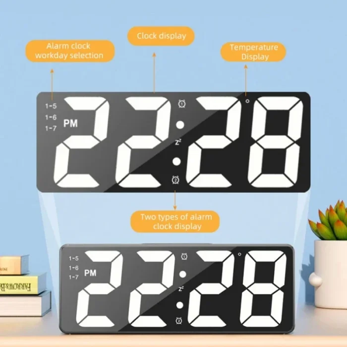 Voice Control Digital Alarm Clock – Temperature, Date, Alarm, Snooze, Night Mode, 12/24H, USB Plug-in Always On LED Table Clock - Image 5