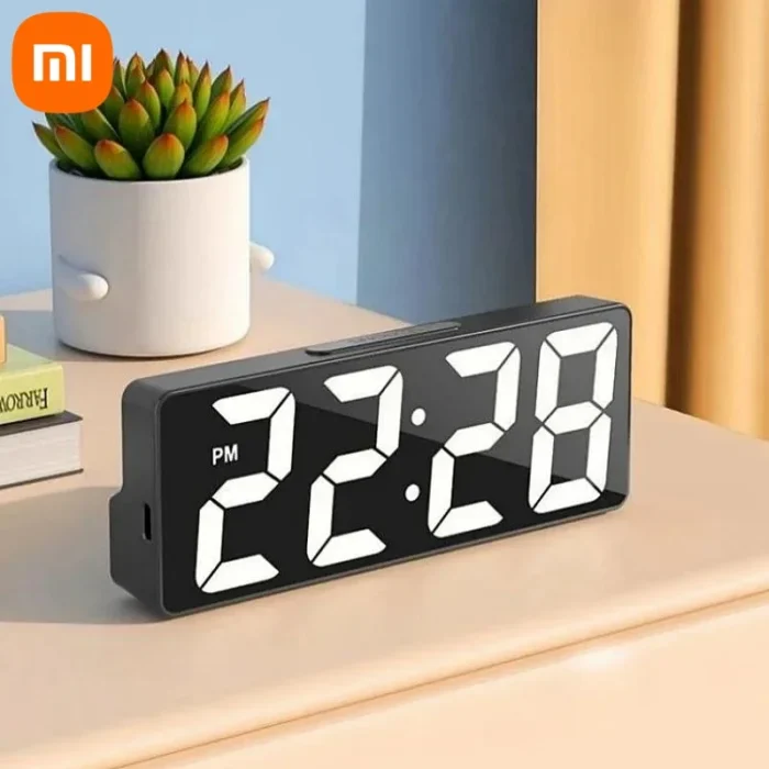 Voice Control Digital Alarm Clock – Temperature, Date, Alarm, Snooze, Night Mode, 12/24H, USB Plug-in Always On LED Table Clock