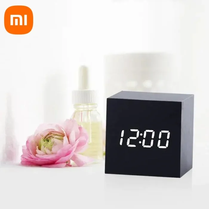 Wooden Digital Alarm Clock with Temperature – Sound Control, USB/AAA Powered LED Bedside Clock - Image 8