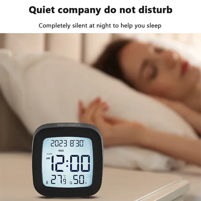 LED Alarm Clock with Backlight – Battery Operated LCD Display with Temperature & Humidity Monitor | Home, Office, School Decor - Image 3