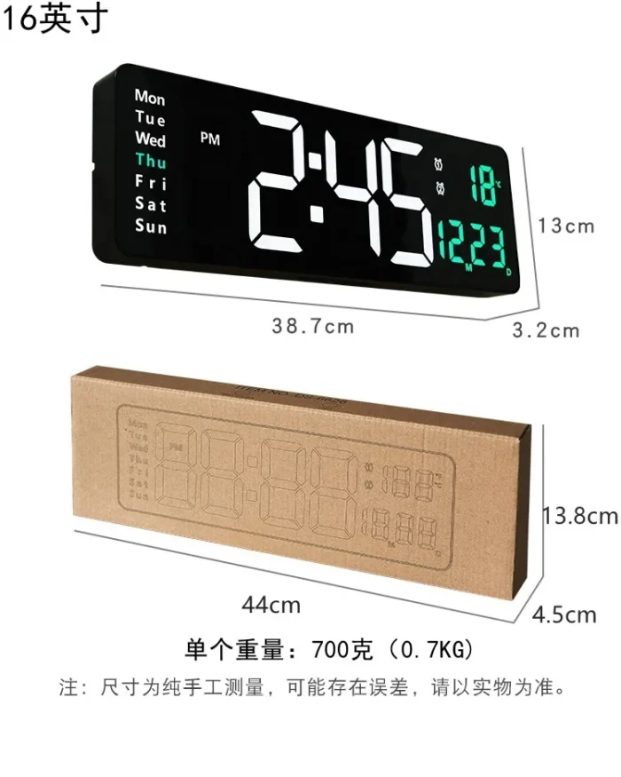 Large LED Digital Wall Clock ,Wall Mounted Remote Control Temperature Date Week Display Timer Dual Alarm Clock - Image 4
