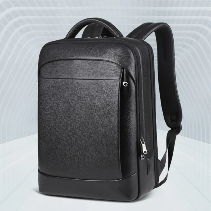 Genuine Leather Laptop Backpack – 15.6 Inch, USB Charging, Anti-Theft, Waterproof, Large Travel Capacity for Men - Image 6